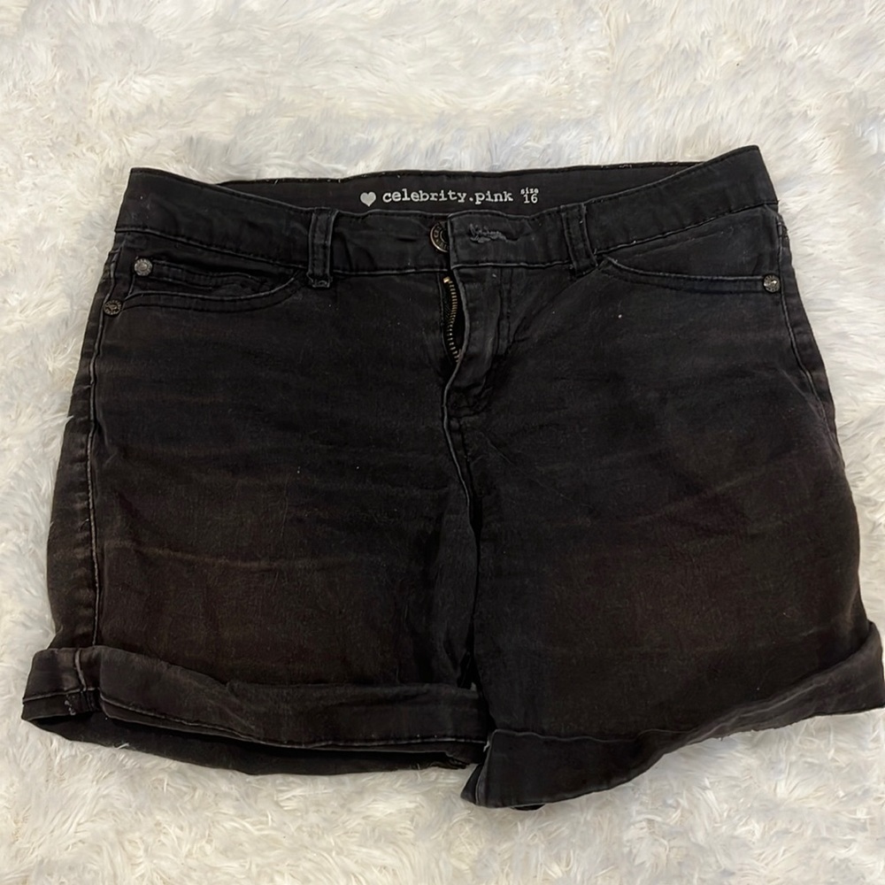 celebrity pink black jean shorts